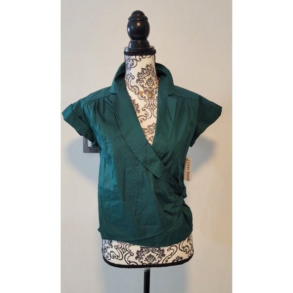 Nine West Button Tie Side Shirt - Green Size XS Women's New - Picture 1 of 9